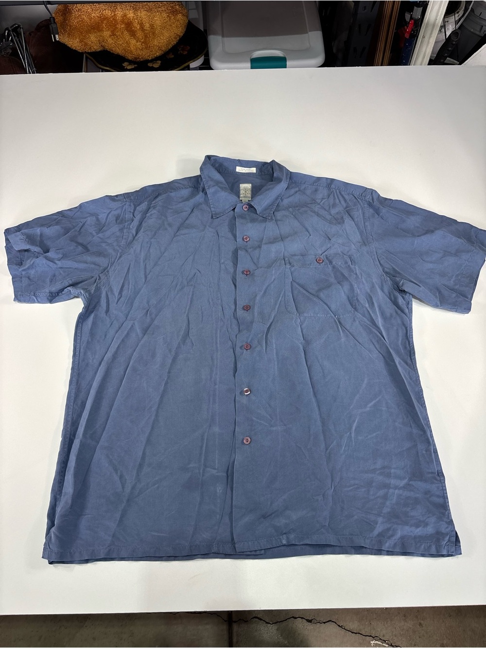 Burma Bibas 100% Silk Button Up Shirt Blue XL